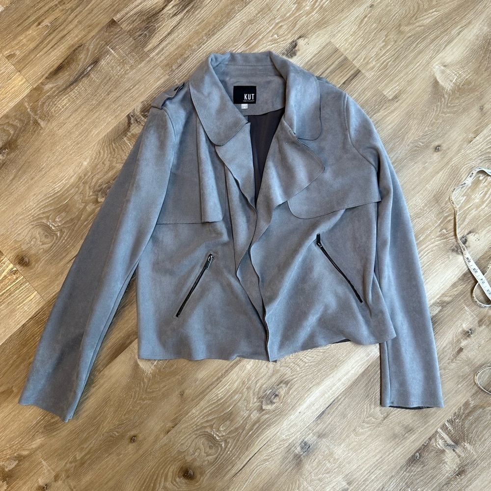 Kut from the Kloth Taupe Draped Moto Jacket - Picture 2 of 6